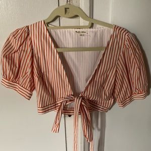 For Love and Lemons Striped Crop Tie Top